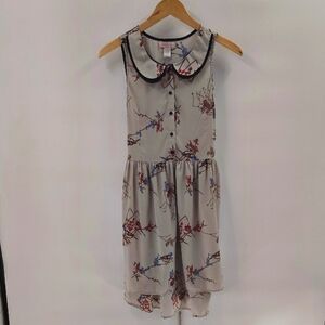 Band of Gypsies Gray Bird Print Sleeveless Silky Fit & Flare Dress Size Medium